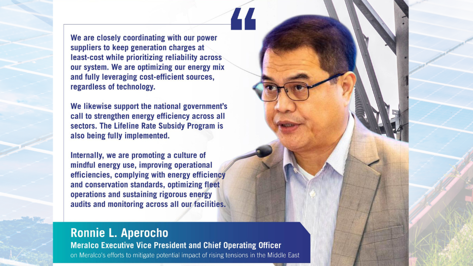 Meralco moves to cushion consumers from Middle East fuel risks